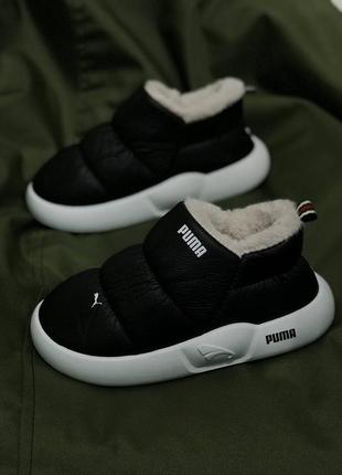 Женские сноубутс puma черные кожаные тапочки пума лунаходи пума