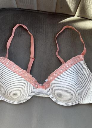 Ноадкиц белый серый (поломка, горох) бюстгальтер с розовым кружевом (лиф, бюст, лифчик)