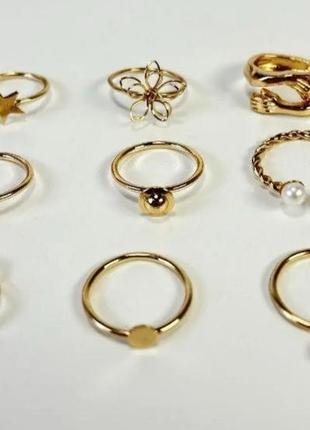 Набор колец для фото ногтей 9шт цвет золото
