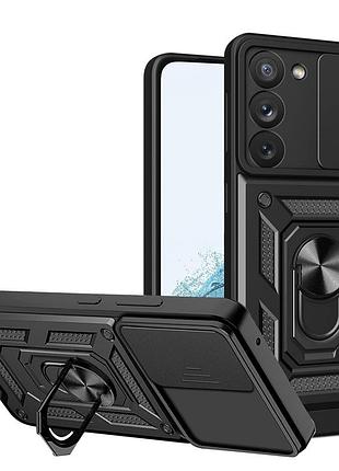 Чехол fiji camera defence для samsung galaxy s23 (s911) бампер с защитой камеры и подставкой black