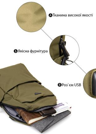 Рюкзак текстильный smart унисекс vintage 20623 оливковый4 фото