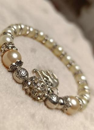 Браслет жіночий перлина молочний стрази
