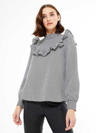 Трендова блуза в дрібну клітинку блузка з рюшою 46 розпродаж