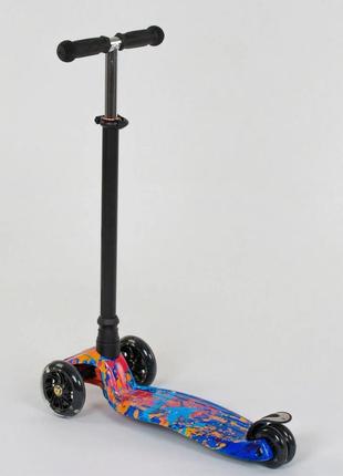 Дитячий самокат best scooter a 25595. пластмасовий, 4 pu колеса з підсвічуванням. синій