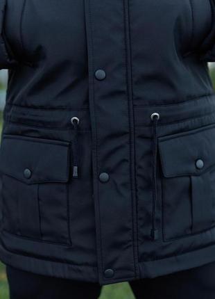 Парка зимова чоловіча куртка подовжена водовідштовхувальна тепла з капюшоном чорна8 фото