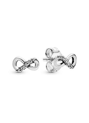 Серебряные серьги pandora «сияющий символ бесконечности.