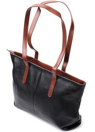 Вместительная сумка для женщин из натуральной кожи vintage 22281 черная1 фото