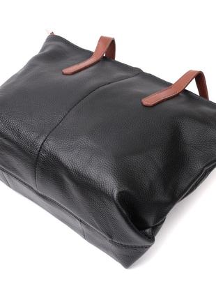 Вместительная сумка для женщин из натуральной кожи vintage 22281 черная3 фото