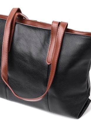 Вместительная сумка для женщин из натуральной кожи vintage 22281 черная2 фото