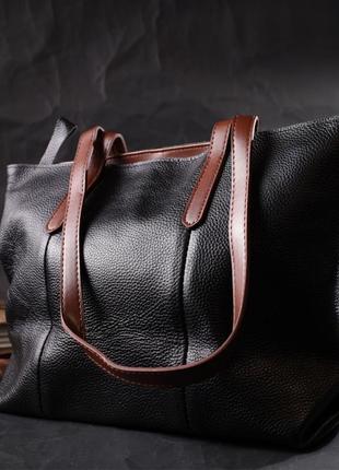 Вместительная сумка для женщин из натуральной кожи vintage 22281 черная7 фото