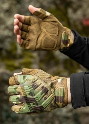 Тактичні рукавички зсу захисні безпалі камуфляж, армійські рукавички без пальців штурмові