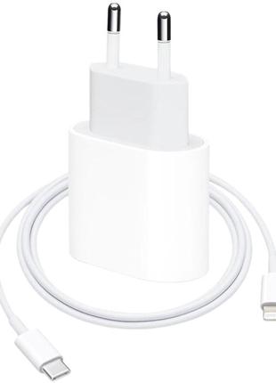 Сетевое зарядное устройство apple power adapter type-c 20w (mhj83zm/a) + кабель lightning white