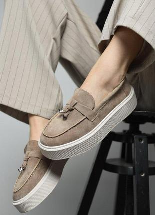 Жіночі лофери пудра нп4940 бежеві  мокко на платформі