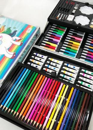 Набор для творчества в алюминиевом чемодане единорог 145 предметов, чемодан для...