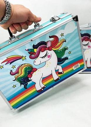 Набор для творчества в алюминиевом чемодане единорог 145 предметов, чемодан для...