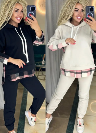 Спортивный костюм женский *клетка* трехнитка на флисе s, м, l, xl razg3591-sv571iве