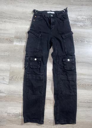 Штани карго джинси з накладными кишенями bershka, xxs
