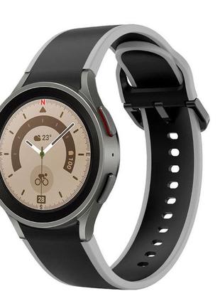 Силіконовий ремінець double line для samsung galaxy watch 6 classic 47mm чорно-сірий 20мм