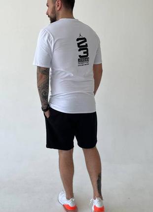 Чоловічий літній костюм в стилі jordan футболка та шорти хакі чорний білий8 фото