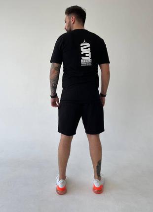 Чоловічий літній костюм в стилі jordan футболка та шорти хакі чорний білий6 фото