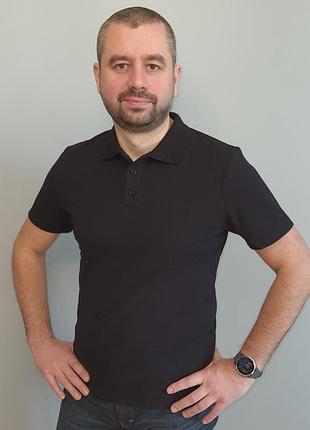 Футболка поло чоловіча 100% бавовна чорна melgo