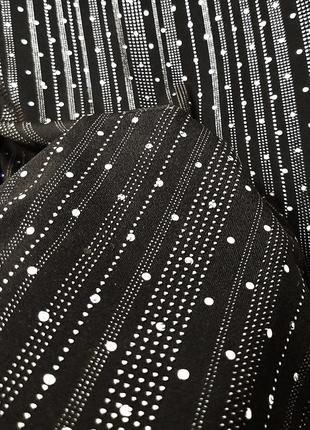 Турецкий материал чёрный стрейч-трикотин в полоску из серебристых точек и мини-пайеток ткань 240х150