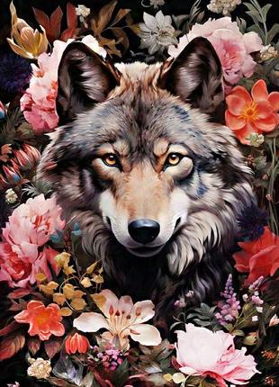 Алмазная мозаика на подрамнике волк в цветах 40х50 tn1283