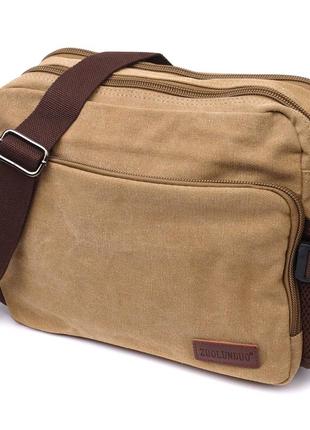 Функциональная мужская сумка мессенджер из плотного текстиля vintage 22206 песочный