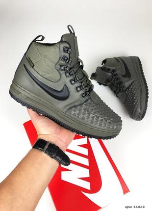 Зимові чоловічі кросівки nike jordans outfits 1 duckboot cork fur khaki найк кольору хакі