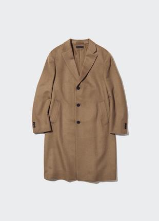 Пальто uniqlo wool cashmere chesterfield coat blend camel вовняне/кашемірове з вовною/кашеміром жакет/тренч/куртка/плащ