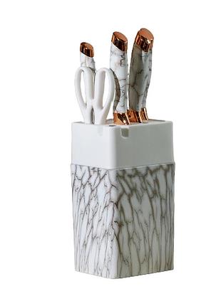 Набор ножей с ножницами с подставкой 5 штук  белый