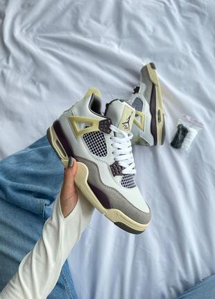 Женские кроссовки nike air jordan 4 retro beige brown джордан бежевого с коричневым цветами