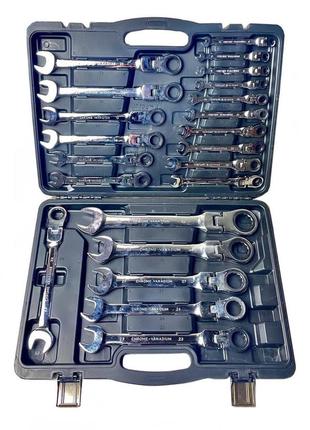 Профессиональный набор рожково-накидных ключей с трещоткой silver 22 шт. (6-32)