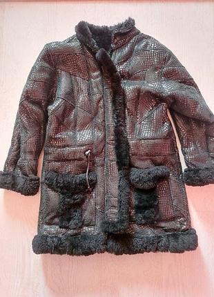 Кожаная детская дубленка для девочки