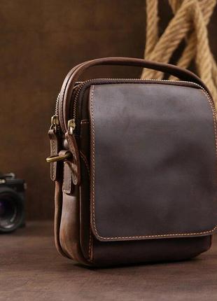 Шкіряна чоловіча вінтажна сумка vintage 20372 коричневий4 фото