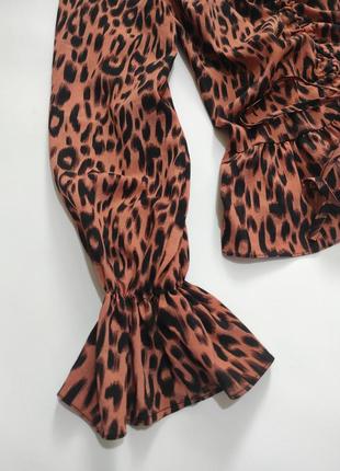 Блуза довгий рукав в леопардовий принт блузка кофта сорочка анімалістичний принт з затяжкою квадратним вирізом декольте4 фото