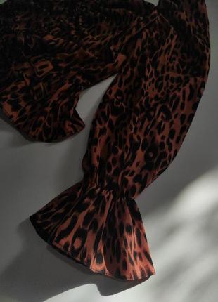 Блуза довгий рукав в леопардовий принт блузка кофта сорочка анімалістичний принт з затяжкою квадратним вирізом декольте5 фото