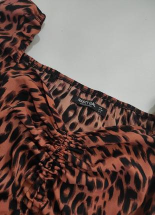 Блуза довгий рукав в леопардовий принт блузка кофта сорочка анімалістичний принт з затяжкою квадратним вирізом декольте7 фото
