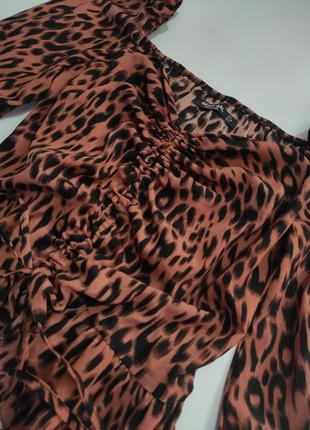 Блуза довгий рукав в леопардовий принт блузка кофта сорочка анімалістичний принт з затяжкою квадратним вирізом декольте6 фото