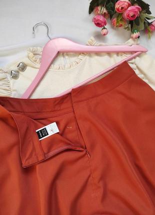 Терракотовая женская юбка миди с пуговицами пышная юбка с карманами7 фото