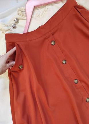 Теракотова жіноча спідниця міді з ґудзиками пишна юбка з кишенями6 фото