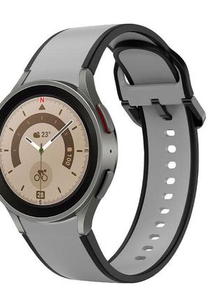 Силиконовый ремешок double line для samsung galaxy watch 6 classic 43mm серо-черный 20мм
