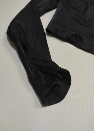 Черная атласная сатиновая под шелк блуза блузка с открытой спиной на завязках кофта длинный рукав лонгслив5 фото