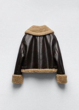 Женская зимняя куртка дубленка дубленка дубленка zara теплая коричневая2 фото