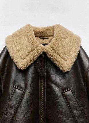 Женская зимняя куртка дубленка дубленка дубленка zara теплая коричневая3 фото