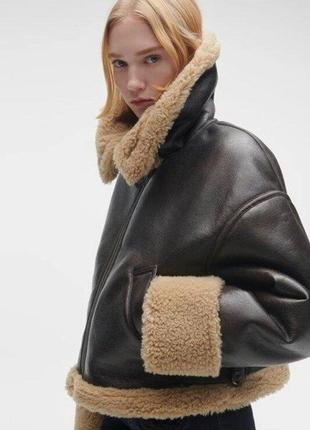 Женская зимняя куртка дубленка дубленка дубленка zara теплая коричневая7 фото