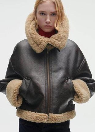Женская зимняя куртка дубленка дубленка дубленка zara теплая коричневая8 фото
