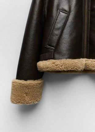 Женская зимняя куртка дубленка дубленка дубленка zara теплая коричневая4 фото