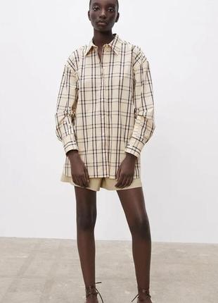 Zara стильна цікава сорочка рубашка блуза блузка оверсайз клітка бренд zara, р.xs