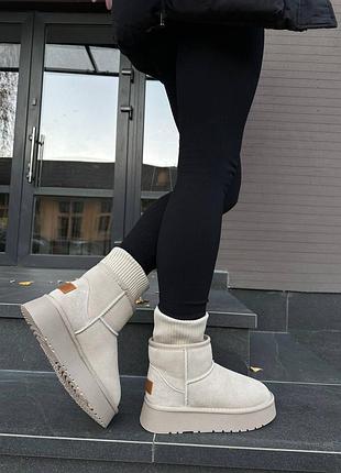 Женские замшевые угги с вязкой